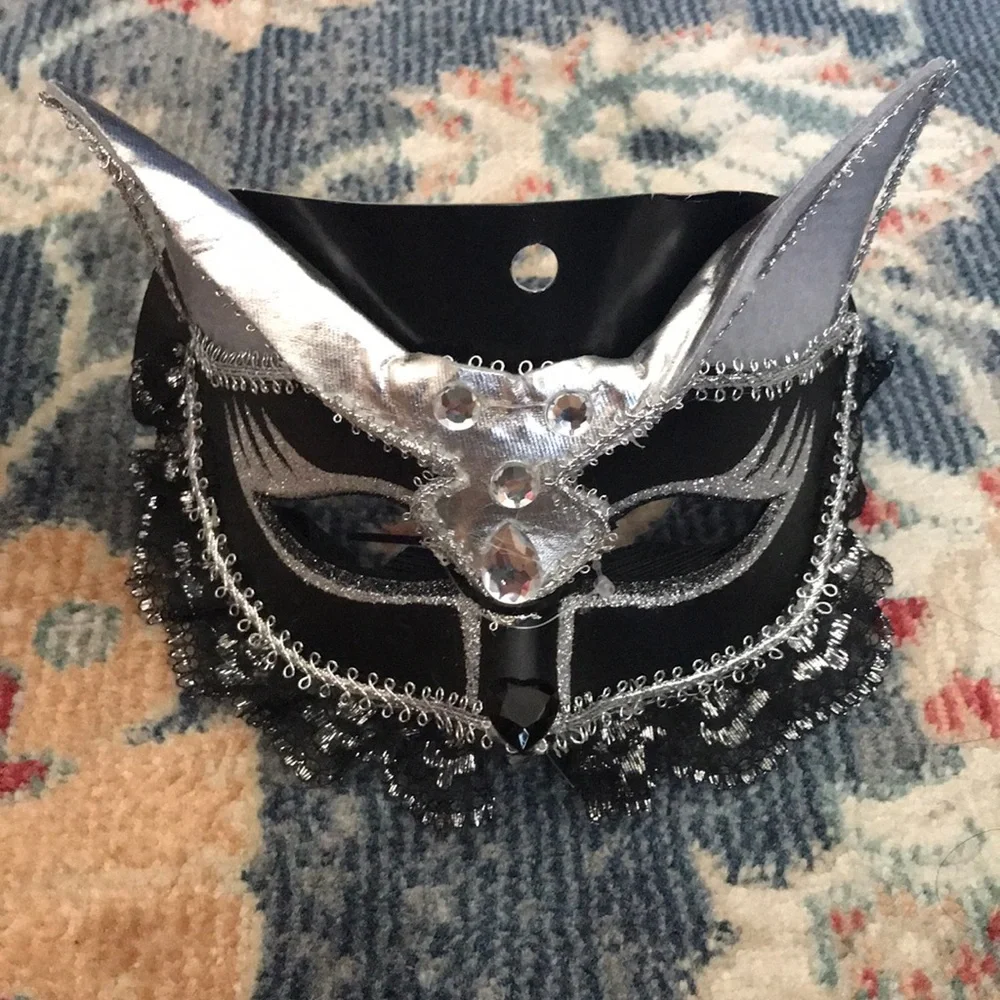 Jeweled and Lace Cat Masquerade Mask